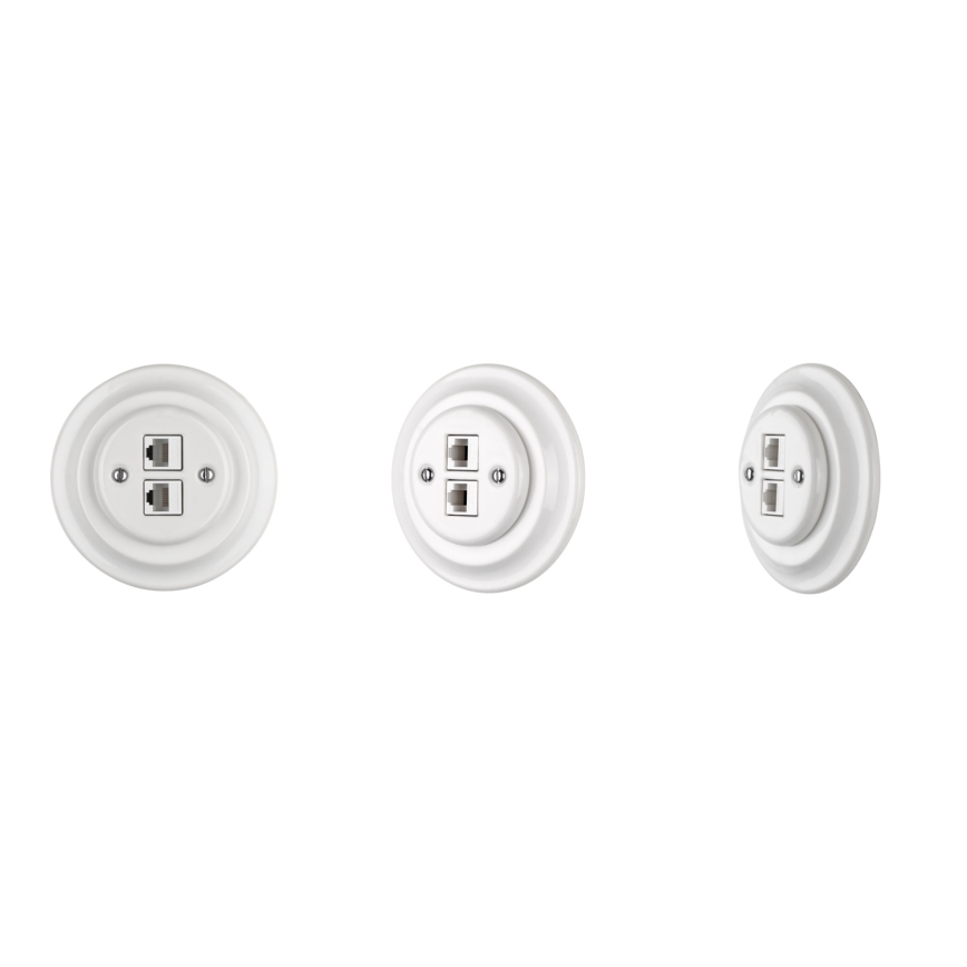 Bohemia-Design -Toma Ethernet retro de porcelana sin marco 2x CAT.5E blanca