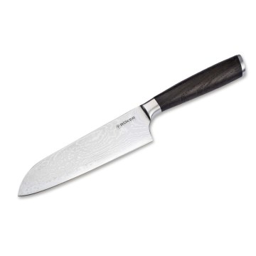 Böker - Cuchillo de cocina santoku DAMAST de acero damasco, 16,5 cm, roble