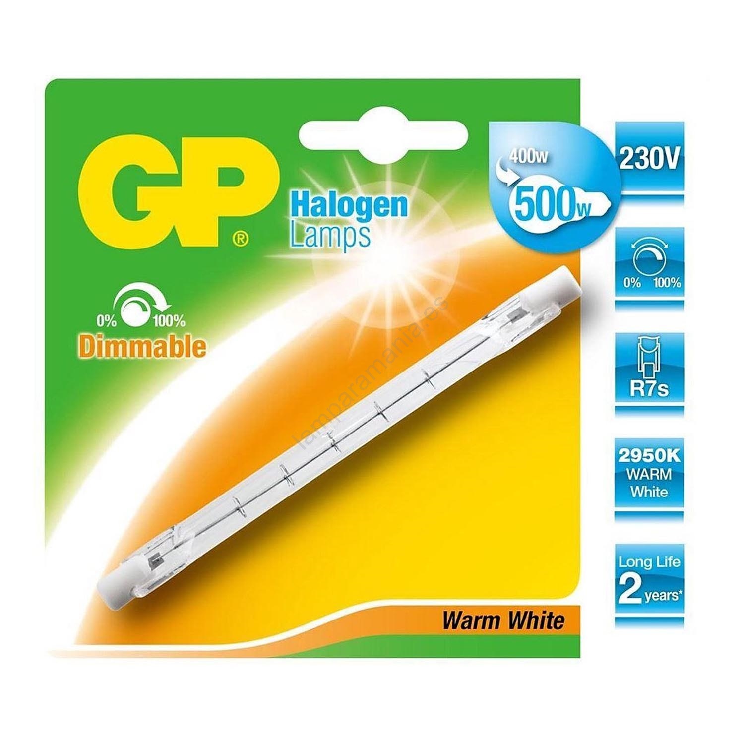 Bombilla industrial R7s/400W/230V 2950K - GP 118 mm | Lamparamania