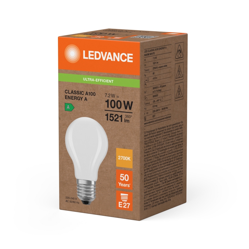 Bombilla LED CLASSIC FILAMENT A60 E27/7,2W/230V 2700K - Ledvance