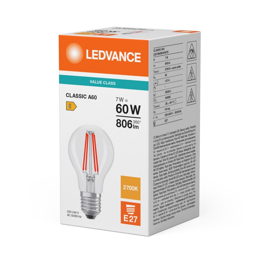Bombilla LED CLASSIC FILAMENT A60 E27/7W/230V 2700K - Ledvance