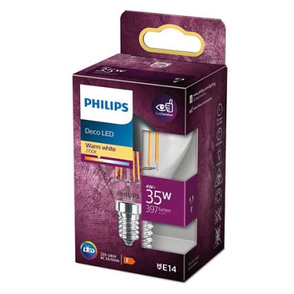 Bombilla LED con casquillo esférico de espejo DECO Philips P45 E14/4W/230V 2700K