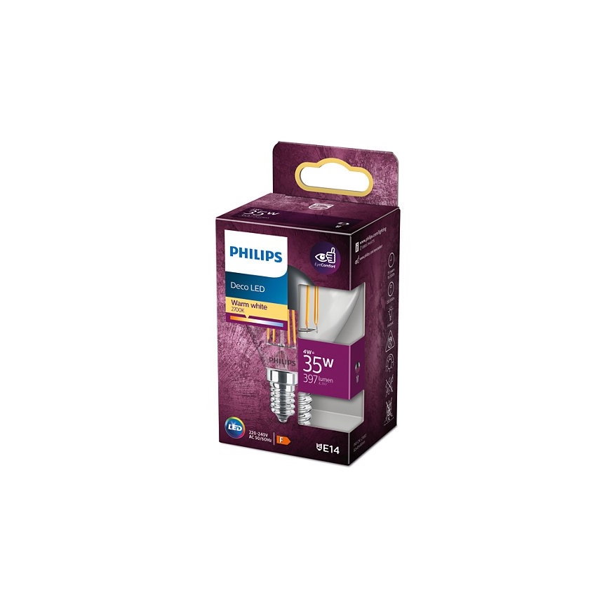 Bombilla LED con casquillo esférico de espejo DECO Philips P45 E14/4W/230V 2700K