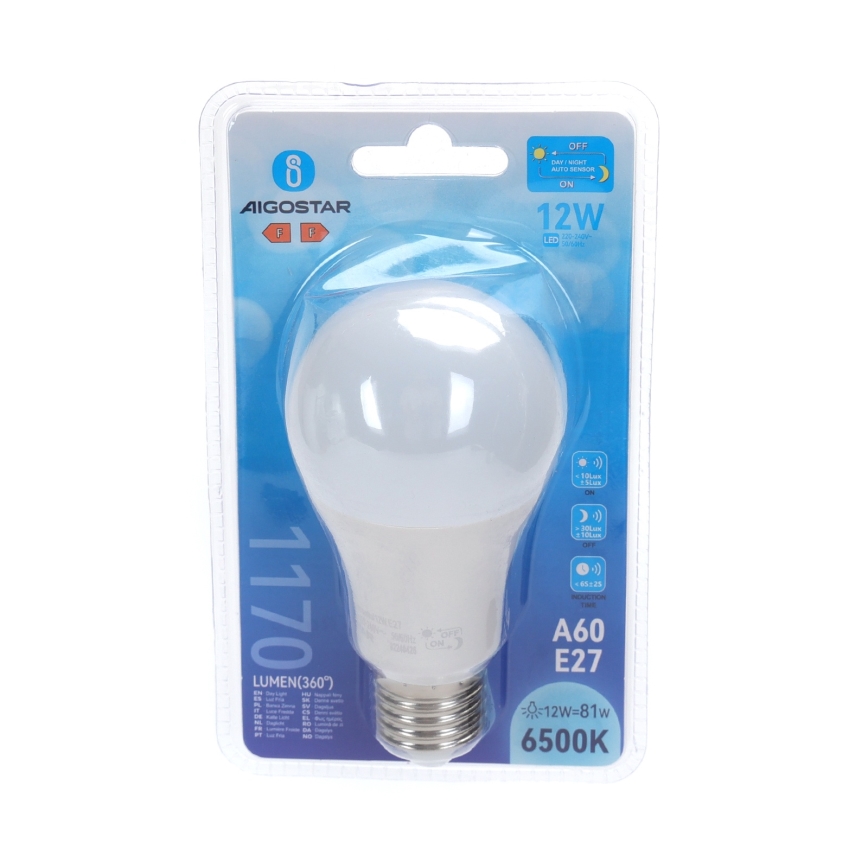 Bombilla LED con sensor de crepúsculo A60 E27/12W/230V 6500K - Aigostar
