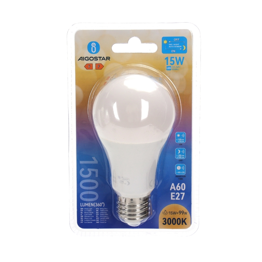 Bombilla LED con sensor de crepúsculo A60 E27/15W/230V 3000K - Aigostar