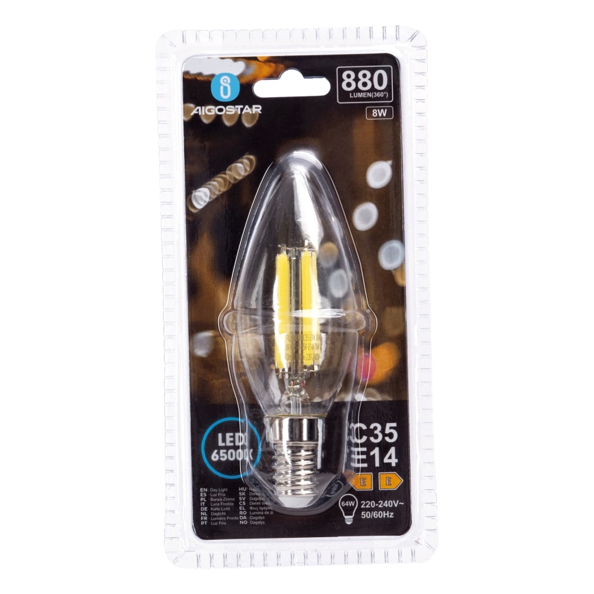 Bombilla LED FILAMENT C35 E14/8W/230V 6500K - Aigostar