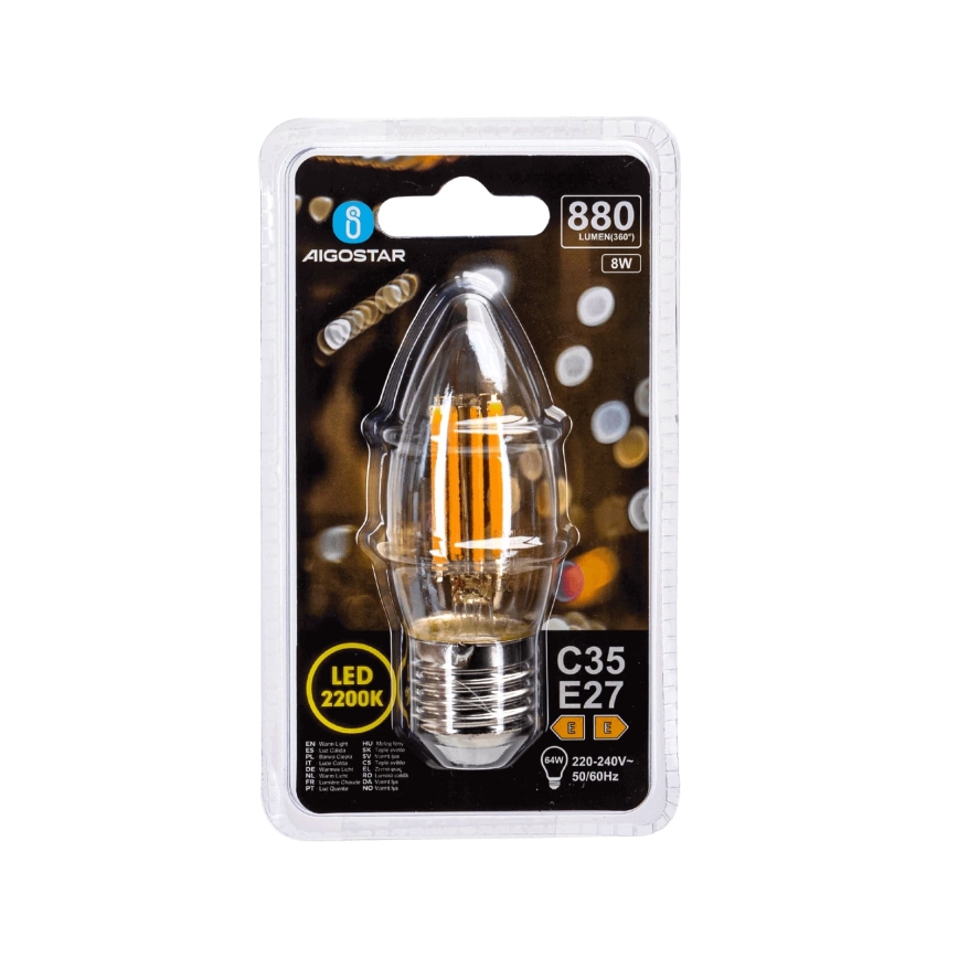 Bombilla LED FILAMENT C35 E27/8W/230V 2200K - Aigostar