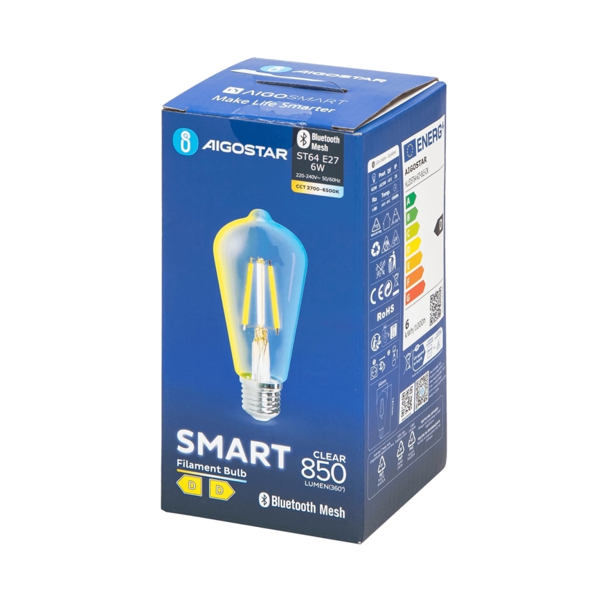 Bombilla LED regulable FILAMENT MESH Inteligente ST64 E27/6W/230V 2700-6500K - Aigostar