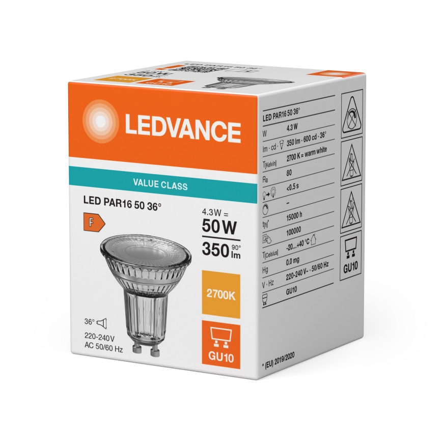 Bombilla LED reflectora PAR16 GU10/4,3W/230V 2700K 36° - Ledvance