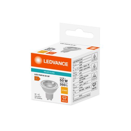 Bombilla LED reflectora PAR16 GU10/4,5W/230V 2700K 36° - Ledvance