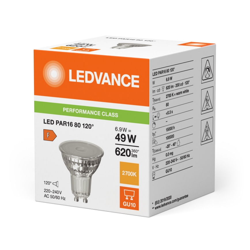 Bombilla LED reflectora PAR16 GU10/6,9W/230V 2700K 120° - Ledvance