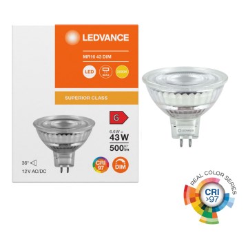 Bombilla LED reflectora regulable MR16, casquillo GU5,3, 6,6W/12V, 3000K, 36° CRI 97 - Ledvance