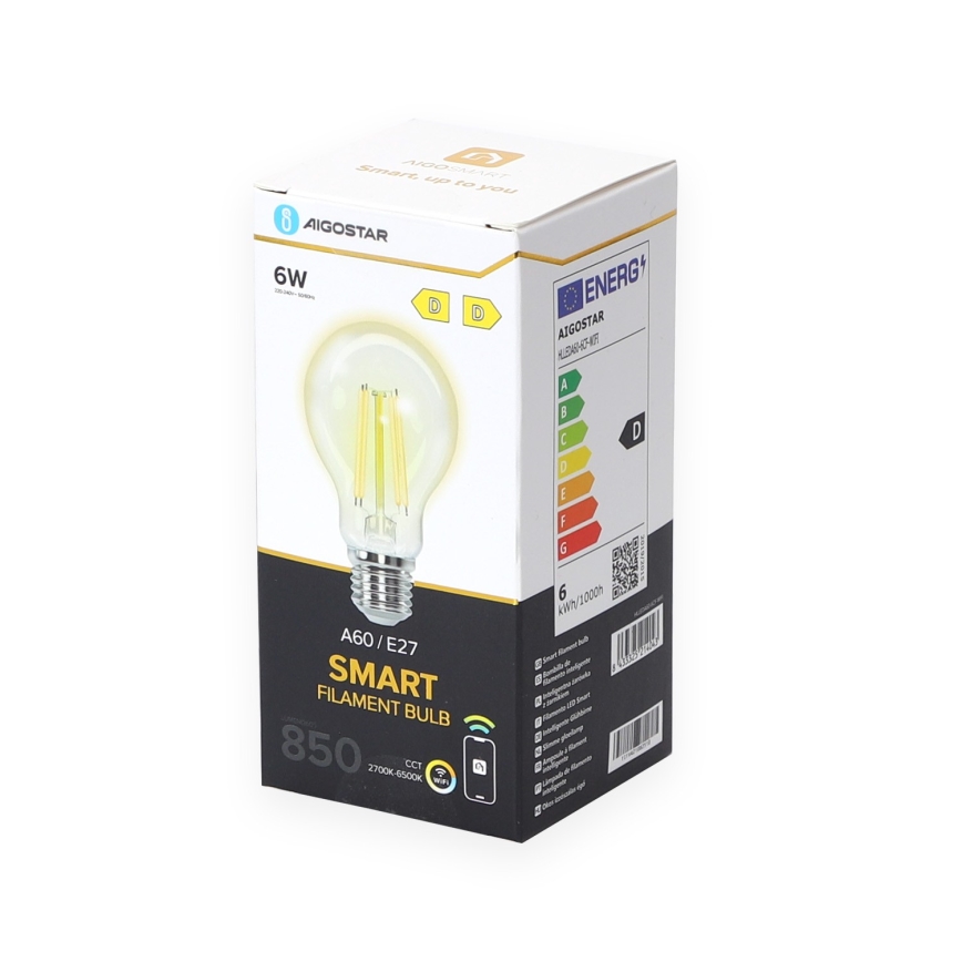 Bombilla LED regulable A60 E27/6W/230V 2700-6500K Wi-Fi - Aigostar