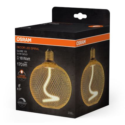Bombilla LED regulable DECOR FILAMENT G125 E27/3,5W/230V 1800K dorado - Osram