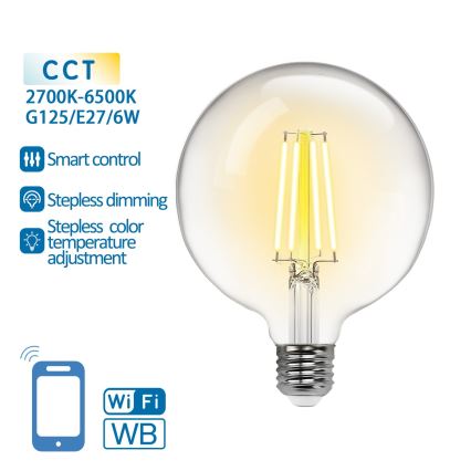 Bombilla LED regulable FILAMENT G125 E27/6W/230V 2700-6500K Wi-Fi - Aigostar