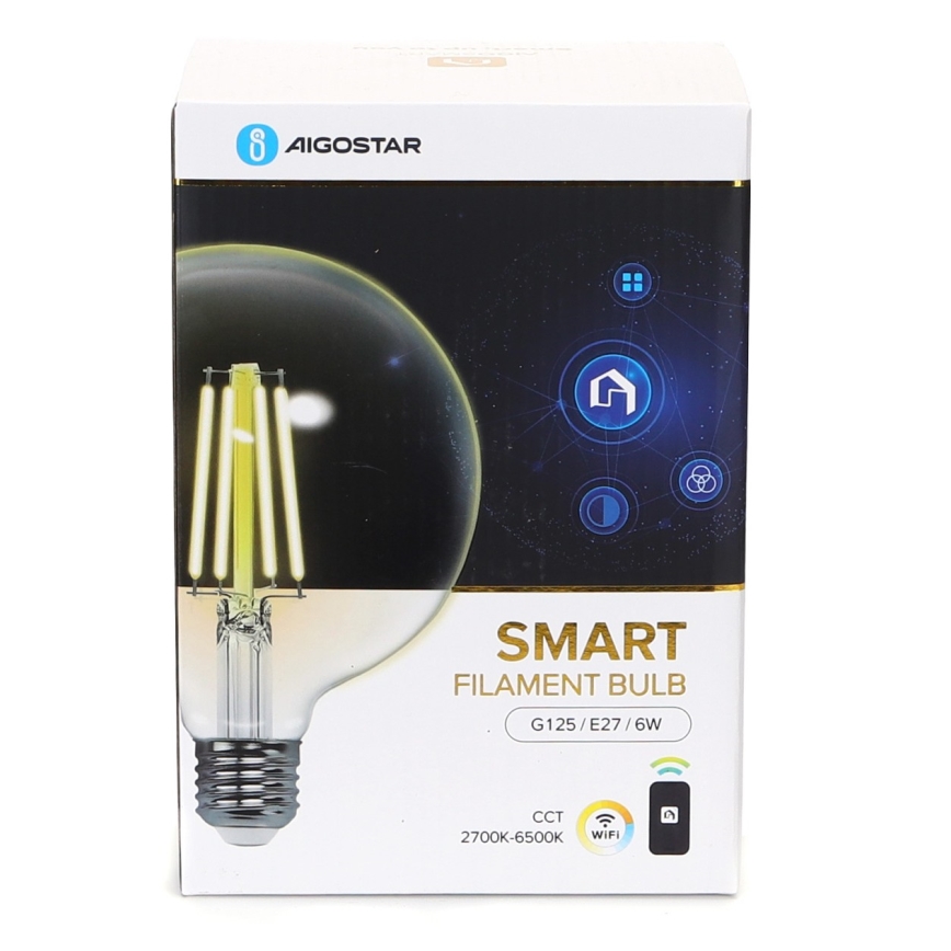 Bombilla LED regulable FILAMENT G125 E27/6W/230V 2700-6500K Wi-Fi - Aigostar