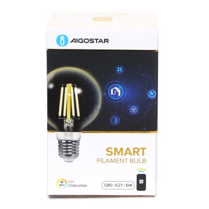 Bombilla LED regulable FILAMENT G80 E27/6W/230V 2700-6500K Wi-Fi - Aigostar