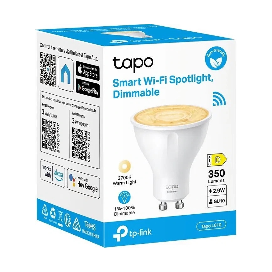 Bombilla LED regulable GU10/2,9W/230V 2700K Wi-Fi - TP-Link