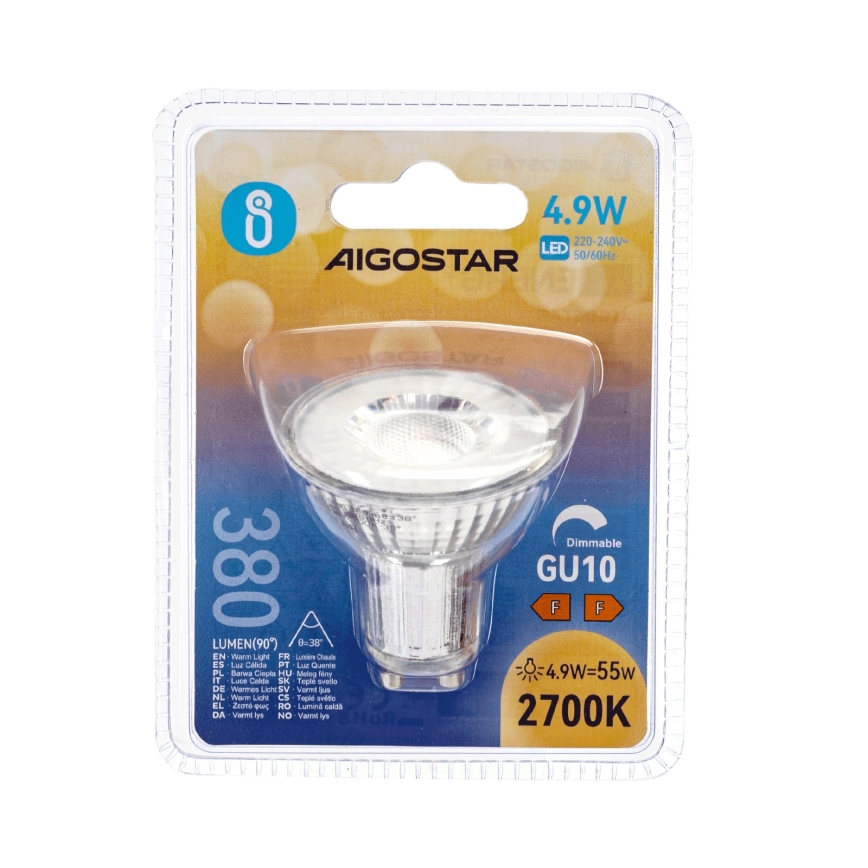 Bombilla LED regulable GU10/4,9W/230V 2700K - Aigostar