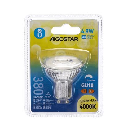 Bombilla LED regulable GU10/4,9W/230V 4000K - Aigostar
