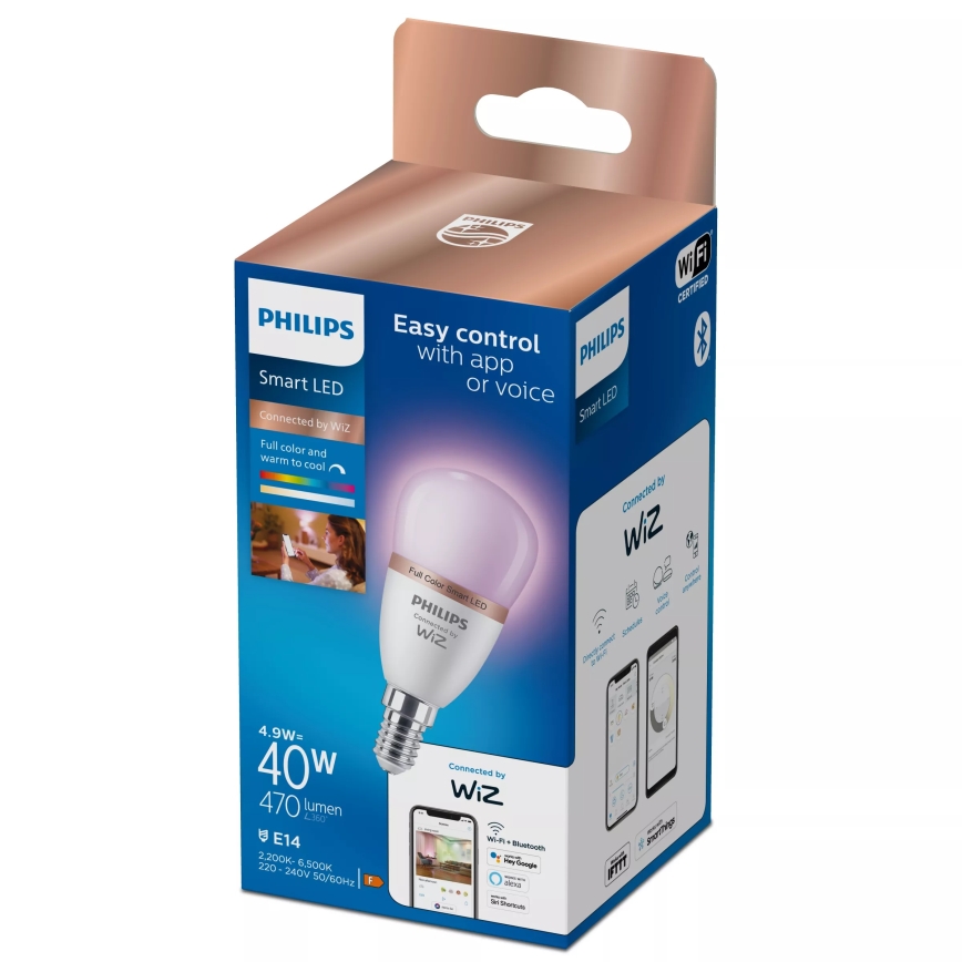 Bombilla LED RGB regulable Philips SMART P45 E14/4,9W/230V 2200-6500K IRC 90