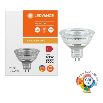 Bombilla LED regulable reflectora MR16 GU5,3/6,6W/12V 4000K 36° CRI 97 - Ledvance