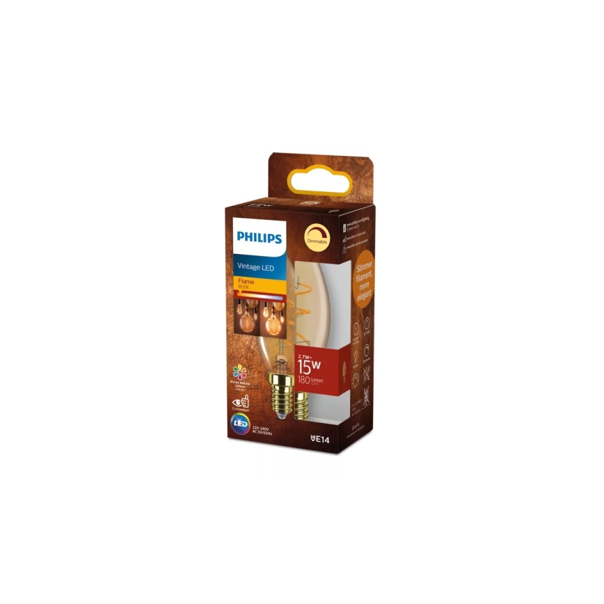 Bombilla LED regulable VINTAGE Philips B35 E14/2,7W/230V 1800K CRI 90