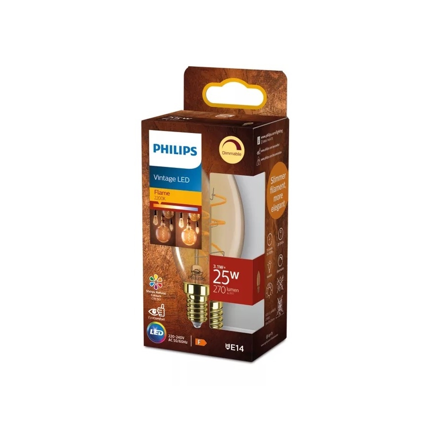 Bombilla LED regulable VINTAGE Philips B35 E14/3,1W/230V 2200K CRI 90