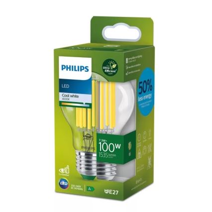 Bombilla LED ULTRAEFFICIENT FILAMENT Philips A60 E27/7,3W/230V 4000K