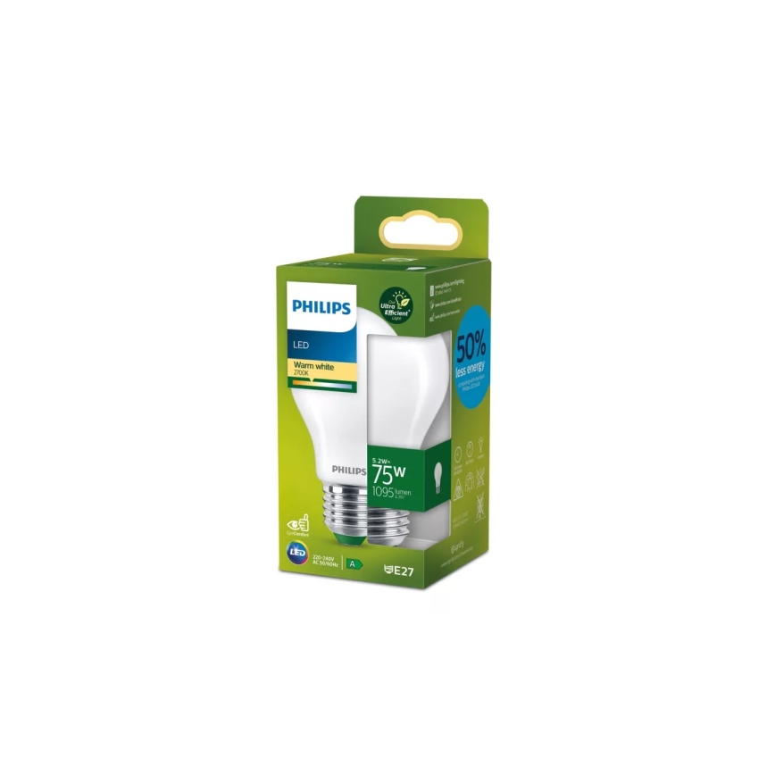 Bombilla LED ULTRAEFFICIENT Philips A60 E27/5,2W/230V 2700K