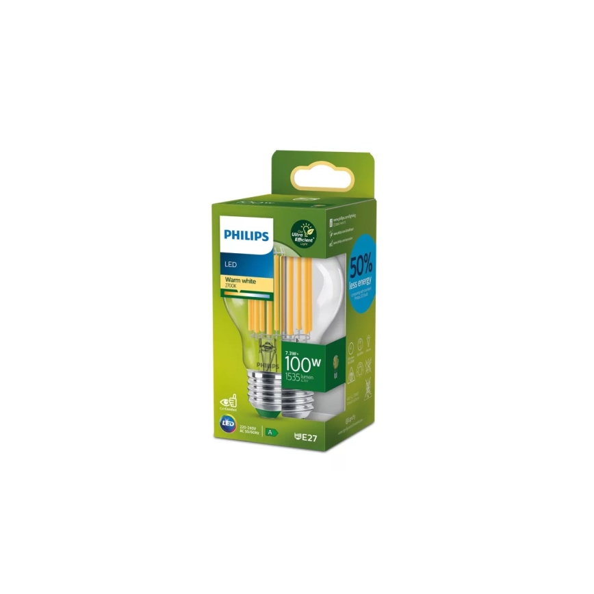 Bombilla LED ULTRAEFFICIENT VINTAGE Philips A60 E27/7,3W/230V 2700K