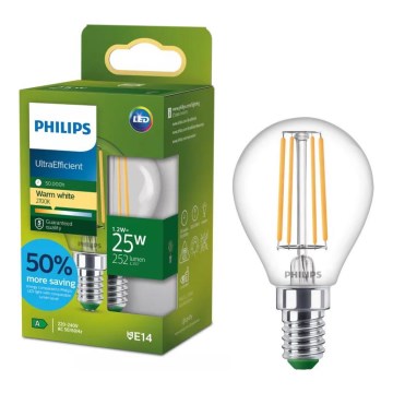 Bombilla LED ULTRAEFFICIENT VINTAGE Philips P45 E14/1,2W/230V 2700K