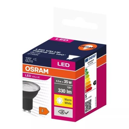 Bombilla LED VALUE PAR16 GU10/4,5W/230V 2700K 120° negro - Osram