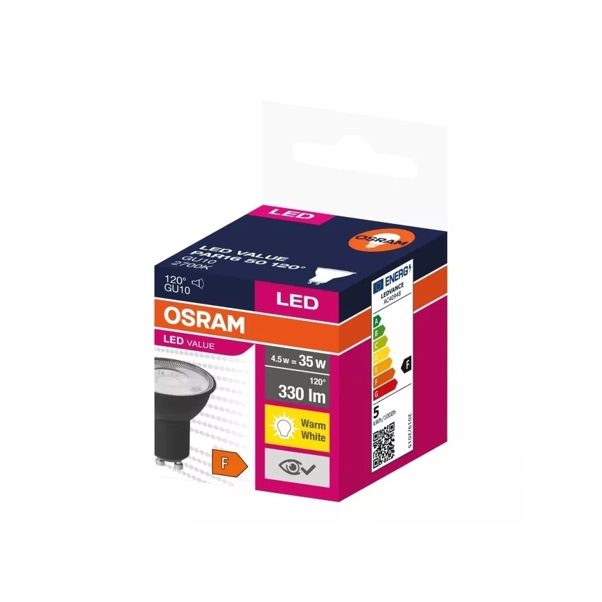 Bombilla LED VALUE PAR16 GU10/4,5W/230V 2700K 120° negro - Osram