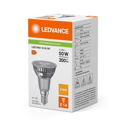 Bombilla reflectora LED PAR16 E14/4,5W/230V 2700K 36° - Ledvance