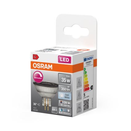 Bombilla reflectora LED regulable MR16 GU5,3/5W/12V 4000K 36° IRC 90 - Osram