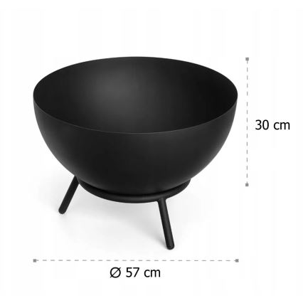 Brasero portátil para leña 57x30 cm, negro