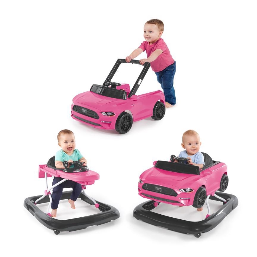 Bright Starts - Andador 3 en 1 para bebé FORD MUSTANG rosa