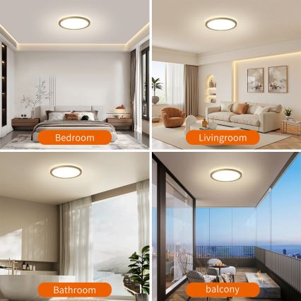 Brilagi - Plafón LED ultrafino para baño 12W/230V Ø 22,5 cm dorado IP54
