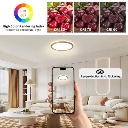 Brilagi - Plafón LED ultrafino para baño 12W/230V Ø 22,5 cm dorado IP54