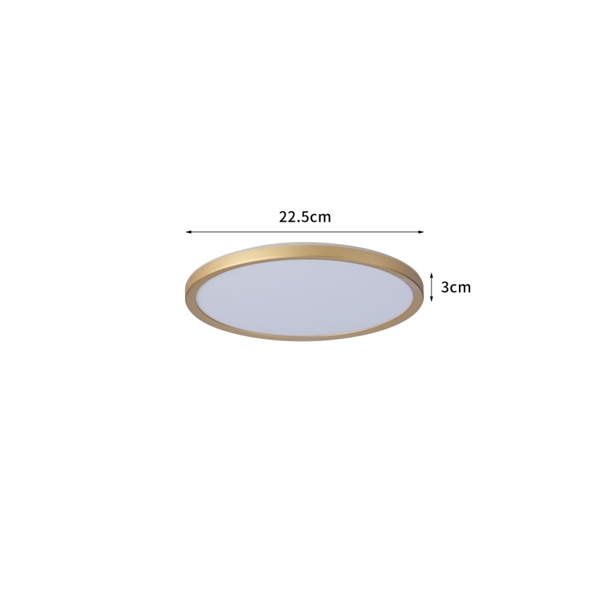 Brilagi - Plafón LED ultrafino para baño 12W/230V Ø 22,5 cm dorado IP54