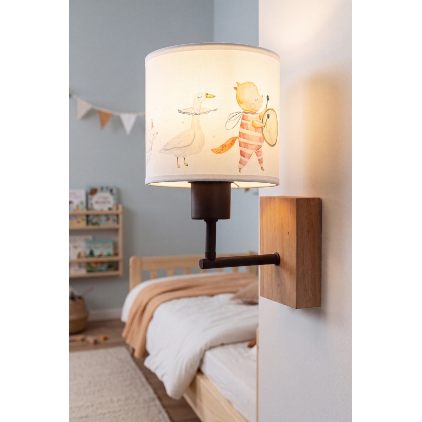 BRILAGI - Lámpara de pared infantil BOBO WOOD 1xE27/25W/230V roble/negro/blanco/decorada con motivos de animales
