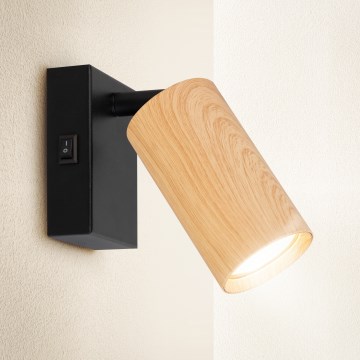 Brilagi - Aplique de pared con foco orientable y interruptor SELE 1xGU10/30W/230V negro/acabado roble