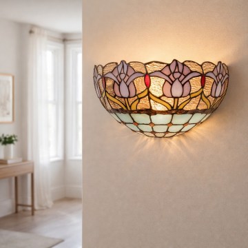 Brilagi - Aplique de pared con vitral estilo Tiffany LORAS 1xE14/40W/230V