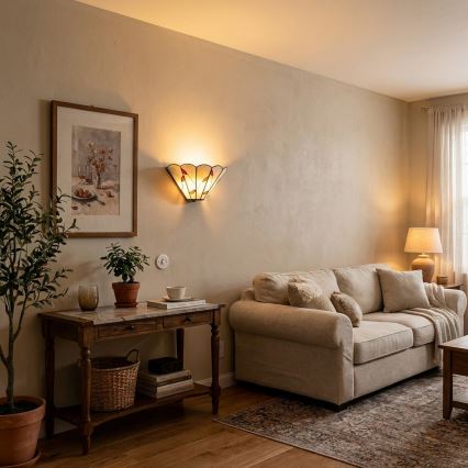 Brilagi - Aplique de pared estilo Tiffany con vitral FOLIA 1xE14/40W/230V