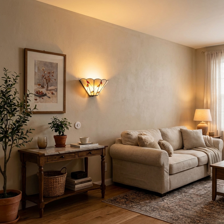 Brilagi - Aplique de pared estilo Tiffany con vitral FOLIA 1xE14/40W/230V