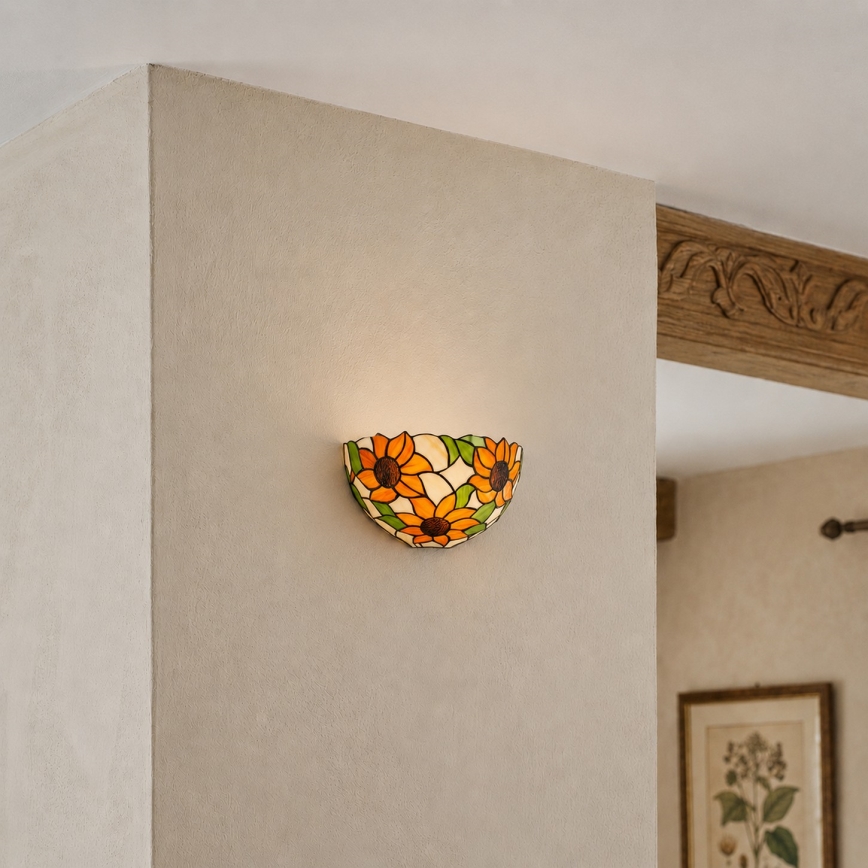 BRILAGI - Aplique de pared estilo Tiffany con vitral SUNFLOWER 1xE14/40W/230V