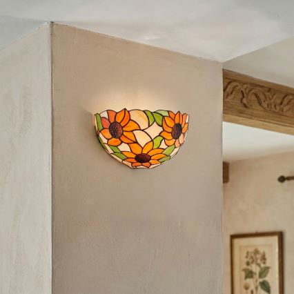 BRILAGI - Aplique de pared estilo Tiffany con vitral SUNFLOWER 1xE14/40W/230V