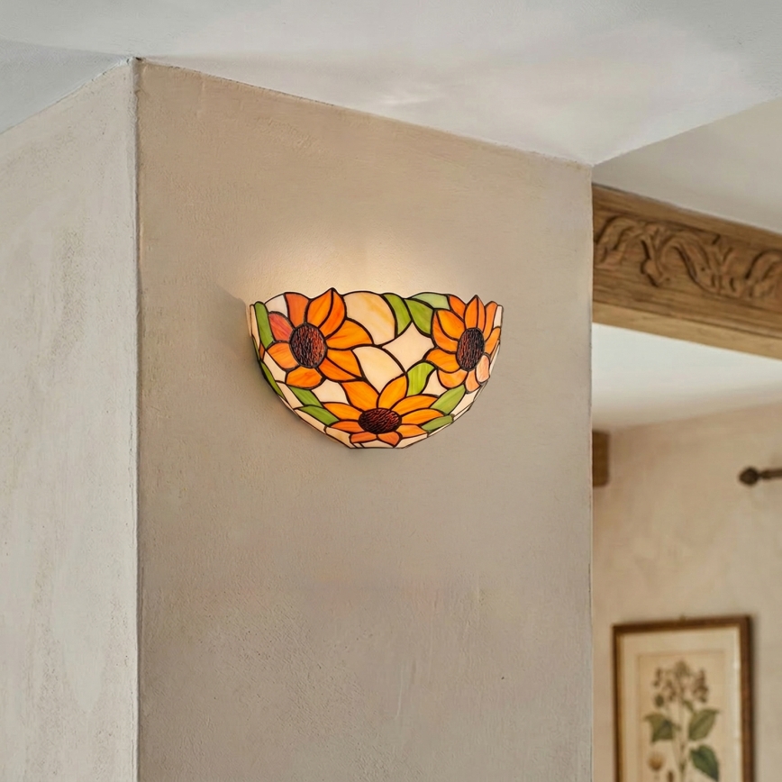 BRILAGI - Aplique de pared estilo Tiffany con vitral SUNFLOWER 1xE14/40W/230V