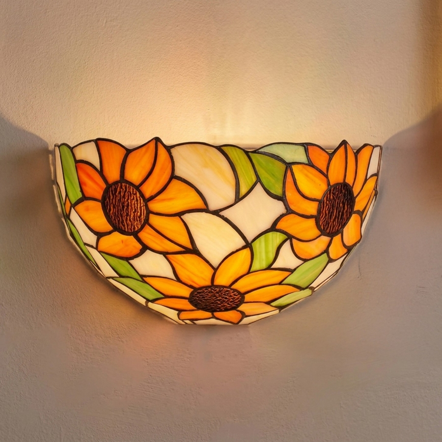 BRILAGI - Aplique de pared estilo Tiffany con vitral SUNFLOWER 1xE14/40W/230V